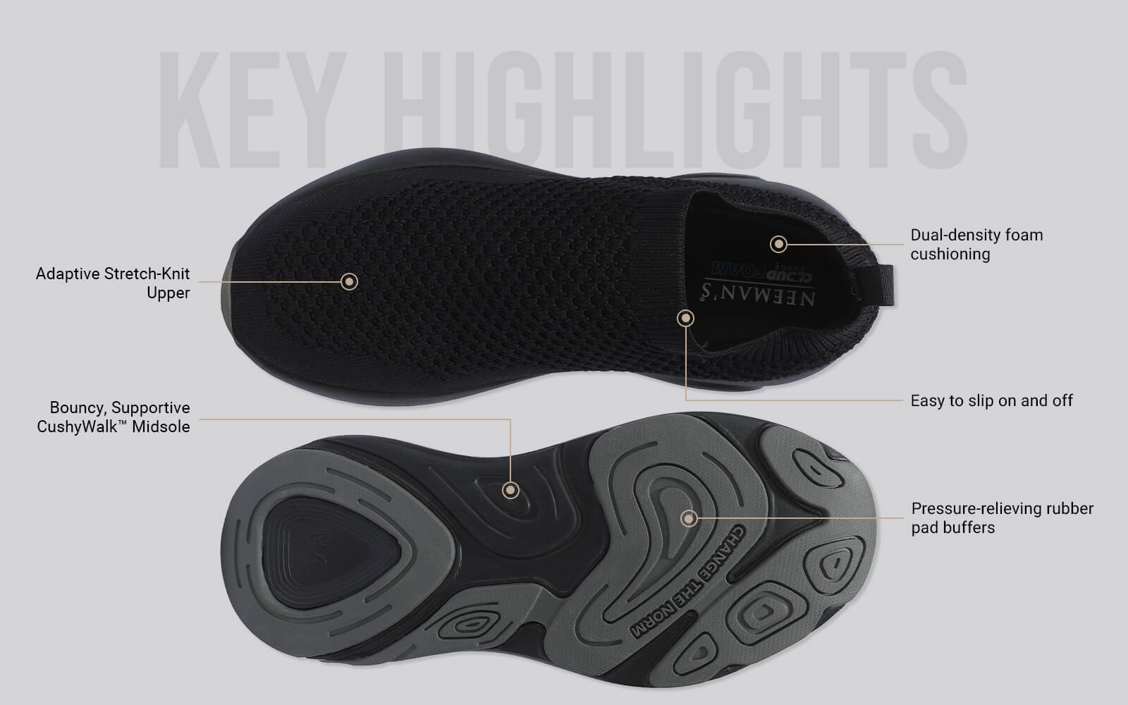 Begin Walk Soothe Slip Ons for Men : Black