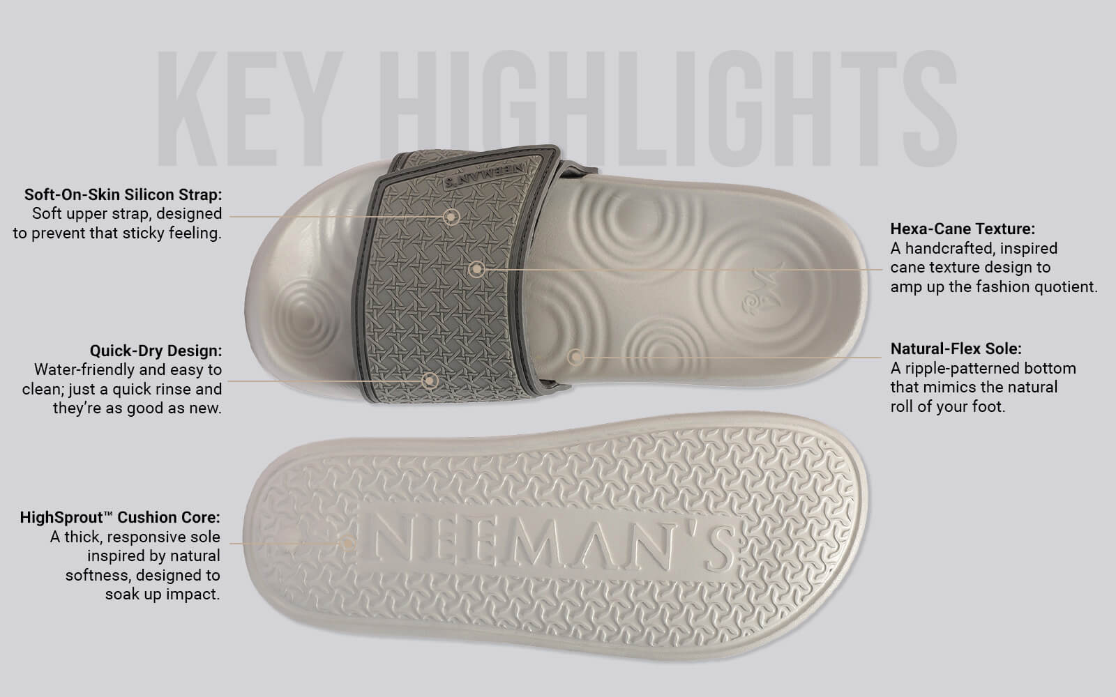 High Sprout Sensa Slides For Men : Grey