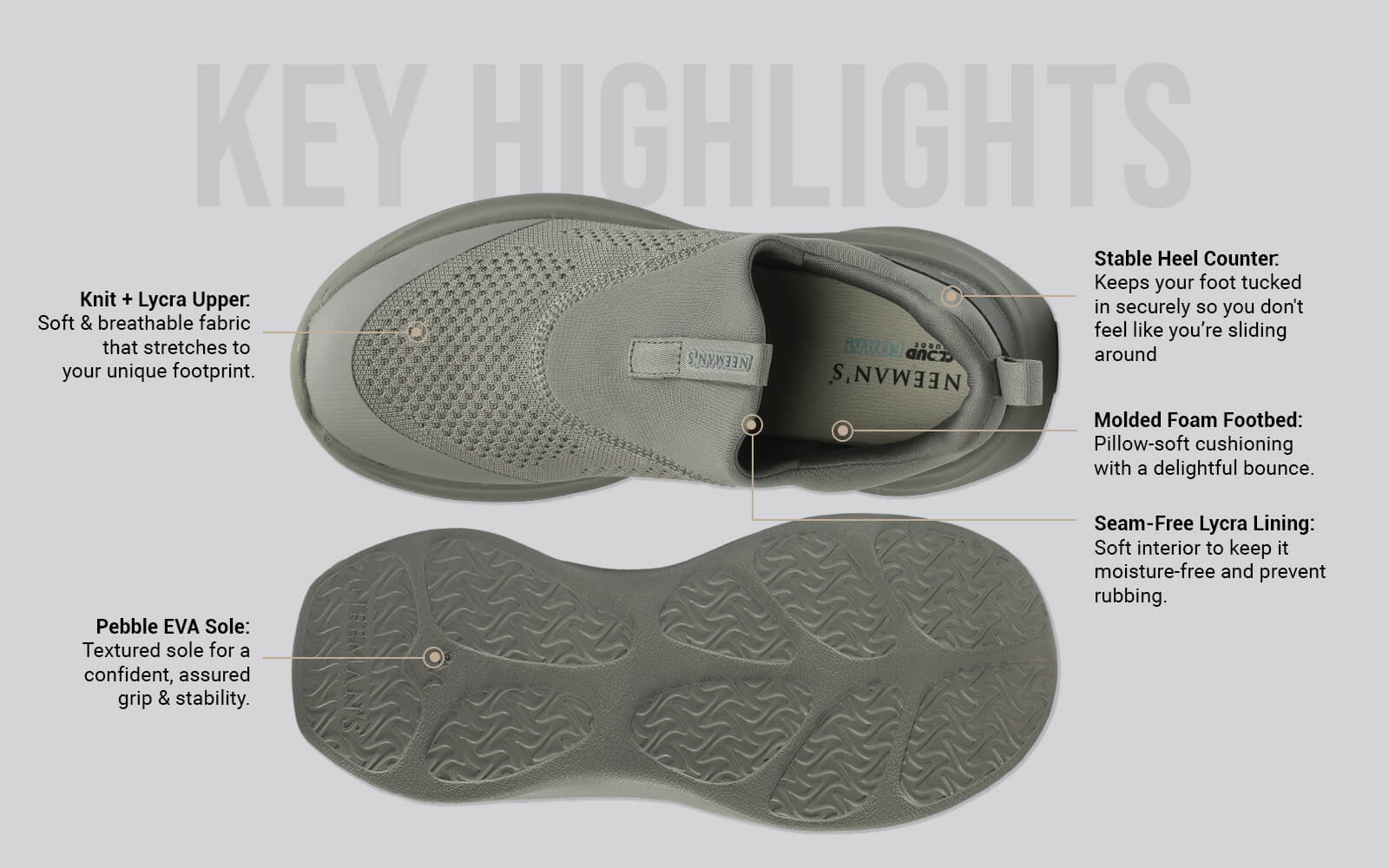 Mono Curve Slip Ons for Men : Grey