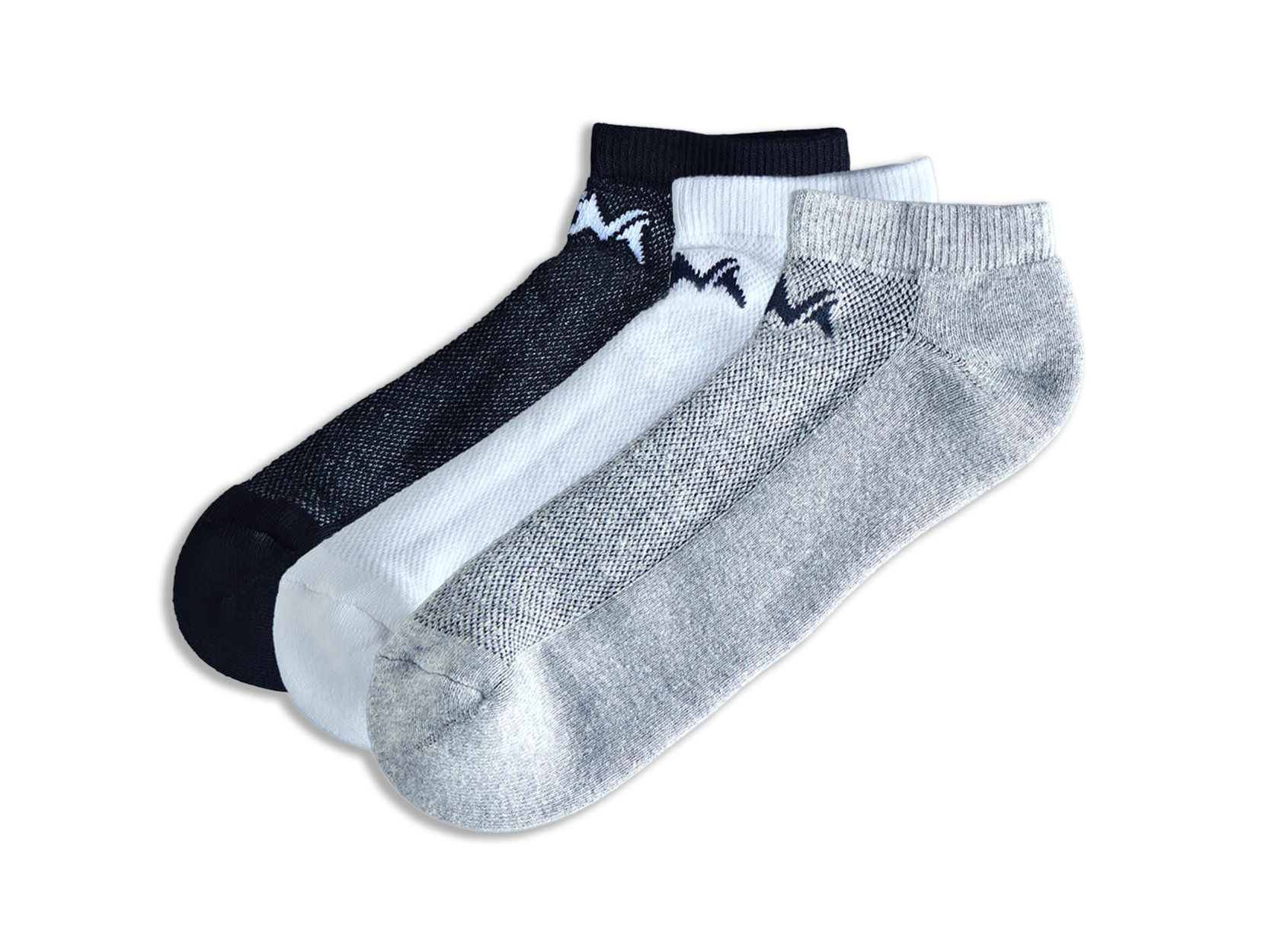 Low-Cut Ankle Socks : Black White Grey (Pack of 3)